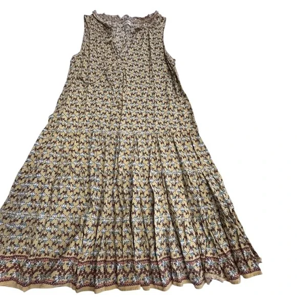 Max Studio Yellow Floral Tiered Mini Dress Sleeveless Boho Tie Neck XS - Picture 2 of 7